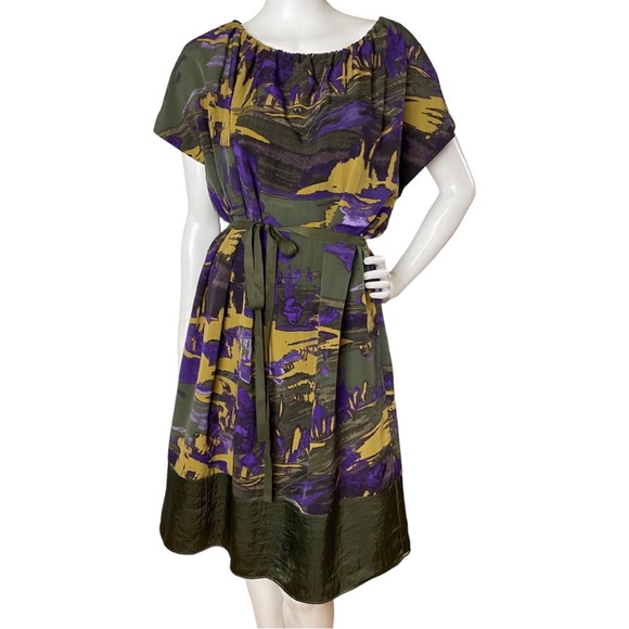 Simply Vera Wang Abstract Multi-color Mini Shift Dress Belted Short Sleeve Large - Picture 3 of 16